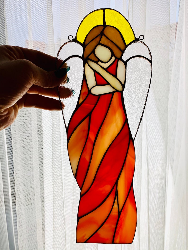 Stained glass Angel Sun catcher Angel Ornament Guardian Angel Gift Baby room decor Missing you gift image 7