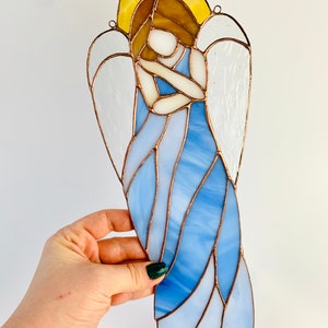 Stained glass Angel Sun catcher Angel Ornament Guardian Angel Gift Baby room decor Missing you gift Blue