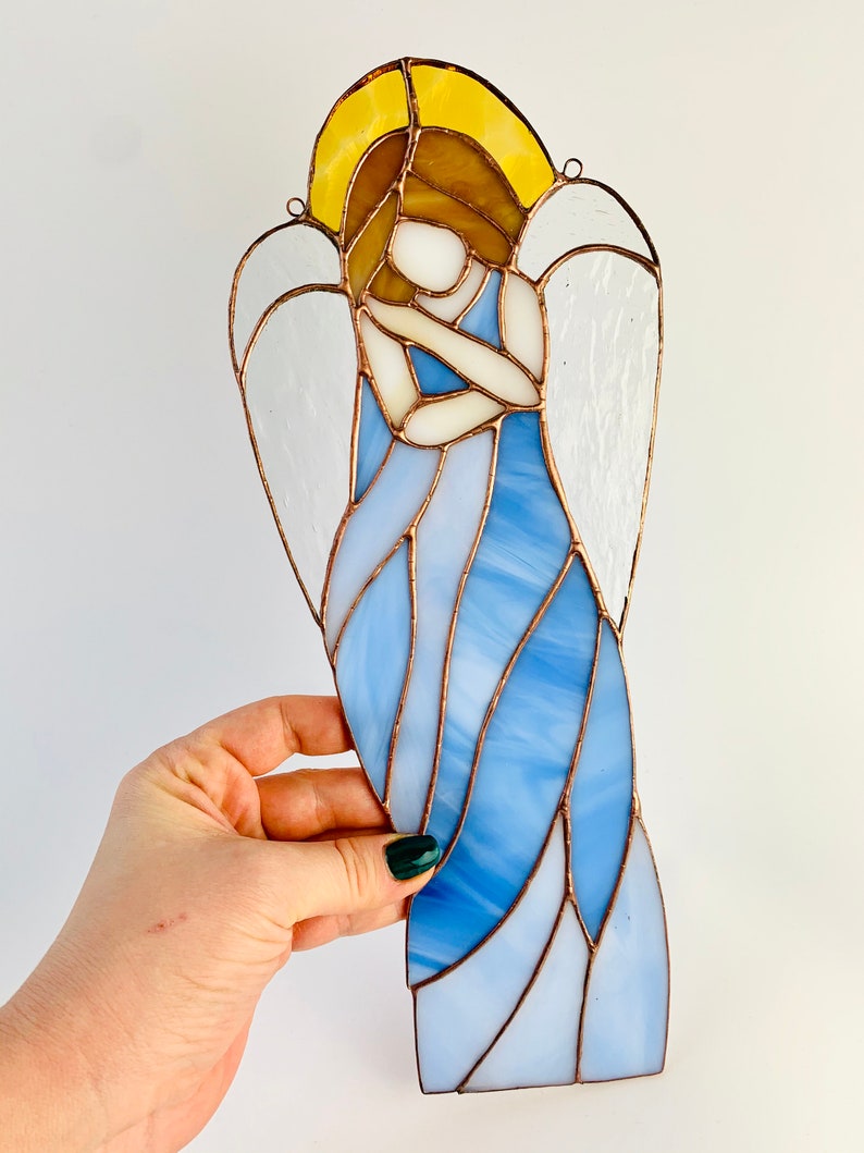 Stained glass Angel Sun catcher Angel Ornament Guardian Angel Gift Baby room decor Missing you gift Blue