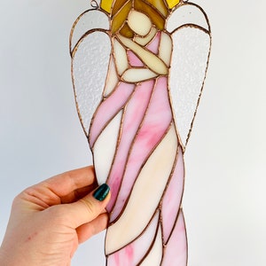 Stained glass Angel Sun catcher Angel Ornament Guardian Angel Gift Baby room decor Missing you gift Pink