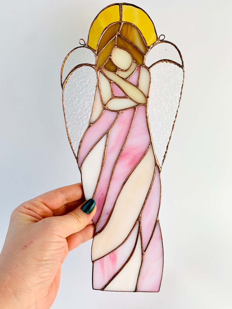 Stained glass Angel Sun catcher Angel Ornament Guardian Angel Gift Baby room decor Missing you gift Pink