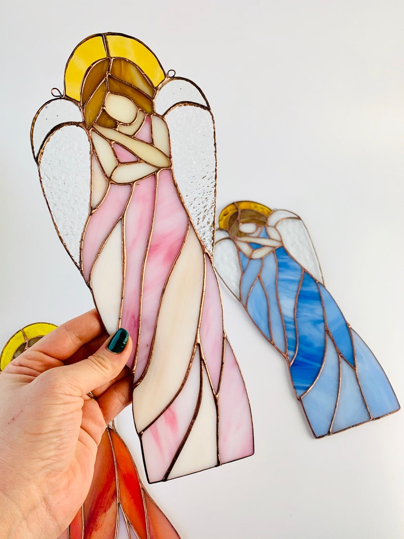 Stained glass Angel Sun catcher Angel Ornament Guardian Angel Gift Baby room decor Missing you gift image 2