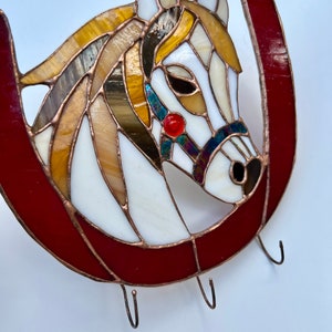 Stained glass key rack Horse motif Functional art Home decor charm Best gift Organize in style Home accessories Gifts for horse lovers image 4