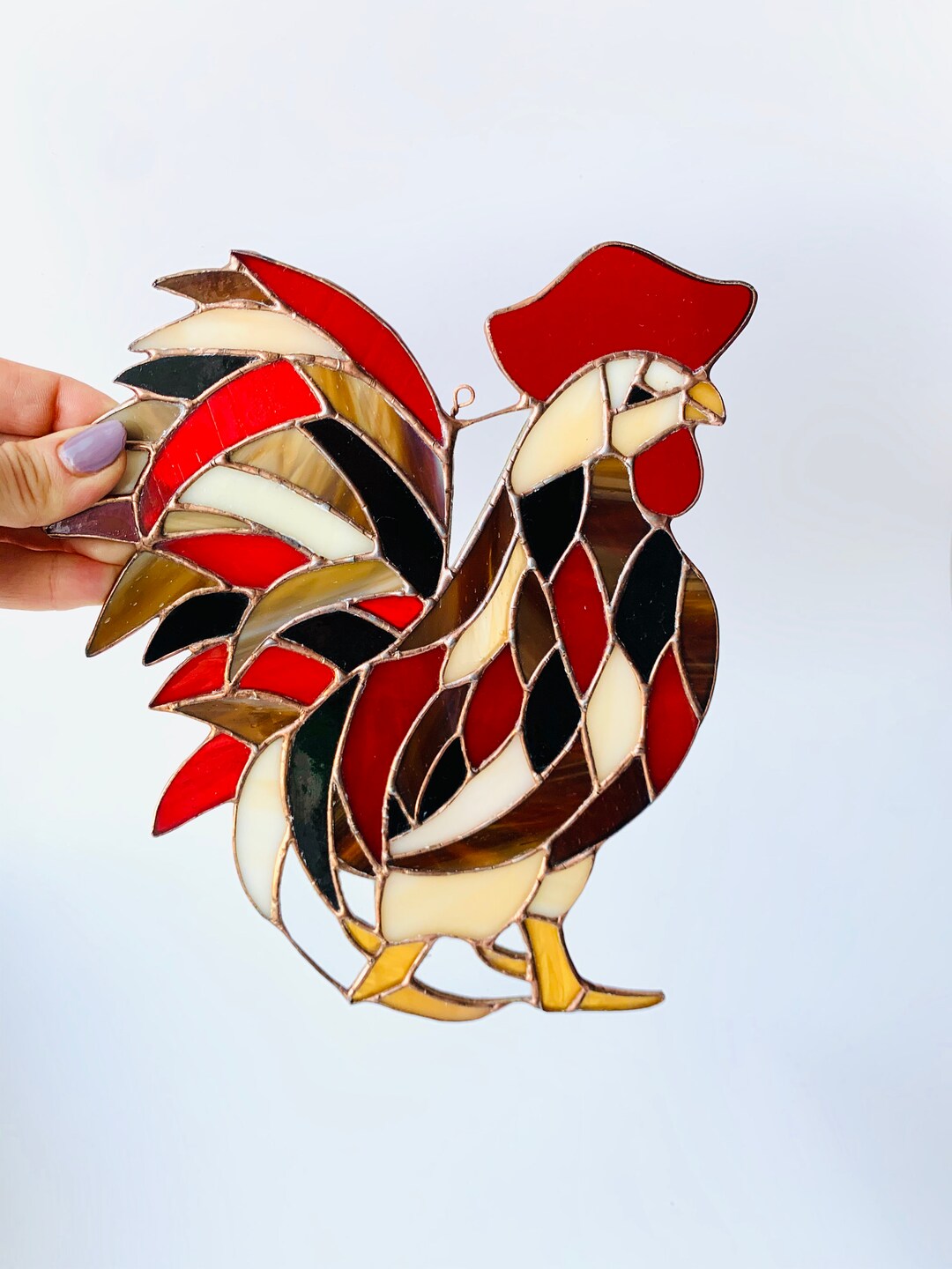 Stained Glass Rooster Suncatcher Nature Home Chicken Decor Etsy