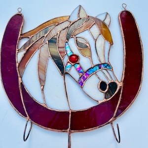 Stained glass key rack Horse motif Functional art Home decor charm Best gift Organize in style Home accessories Gifts for horse lovers image 5