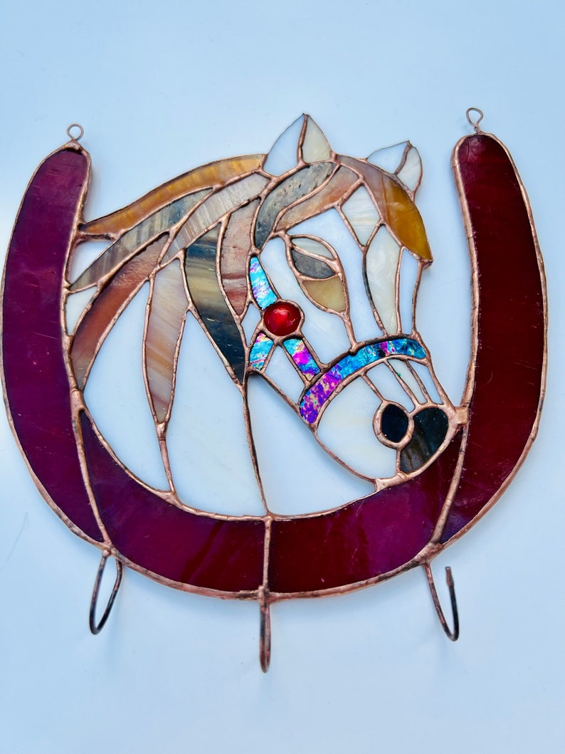 Stained glass key rack Horse motif Functional art Home decor charm Best gift Organize in style Home accessories Gifts for horse lovers image 5