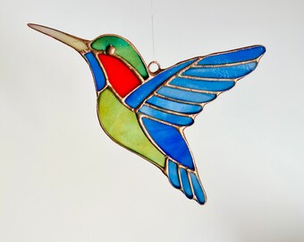 Stained glass hummingbird suncatcher Kitchen home decor Mothers Day gift Bird stained glass window hangings anniversary gift