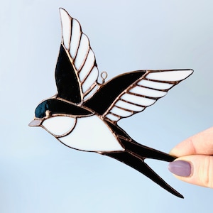 Stained Glass Swallow Suncatcher | Flying Swallow Stained Glass | Swallow Wall Art | Bird stained glass decor | Christmas gifts