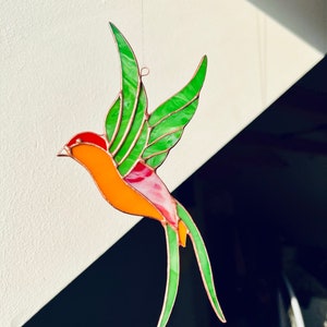 Stained glass Bird of paradise decor Window Hangings Red bird Suncatcher Bird lovers gift Garden decor Unique ornament