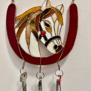 Stained glass key rack Horse motif Functional art Home decor charm Best gift Organize in style Home accessories Gifts for horse lovers image 8