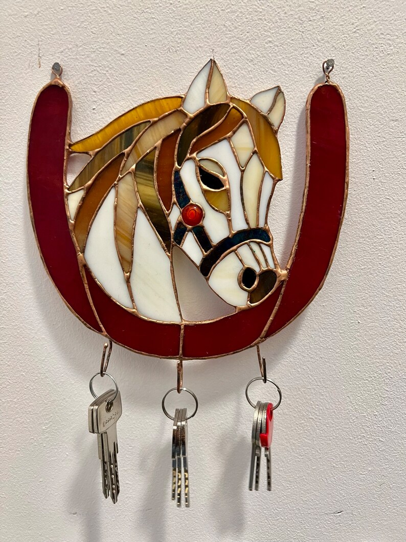 Stained glass key rack Horse motif Functional art Home decor charm Best gift Organize in style Home accessories Gifts for horse lovers image 8