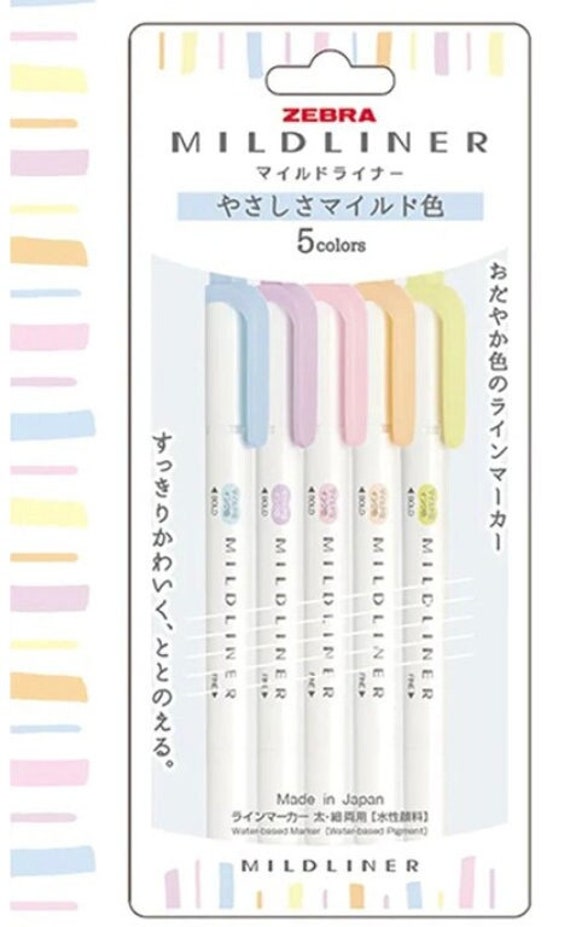 5 Zebra Mildliner Highlighter Marker Dual Tip Soft Assorted Color Pastel  Pen WKT7-5C Art Craft Japan Stationery Colour Bullet Journal 