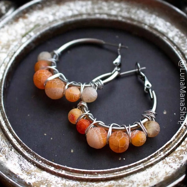 Boucles d'oreilles créoles en Agate orange petit modèle