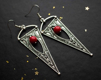 Silver earrings and red coral pearl