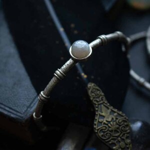 Natural moonstone bracelet - silver-plated brass cuff - Prophetic Dreams
