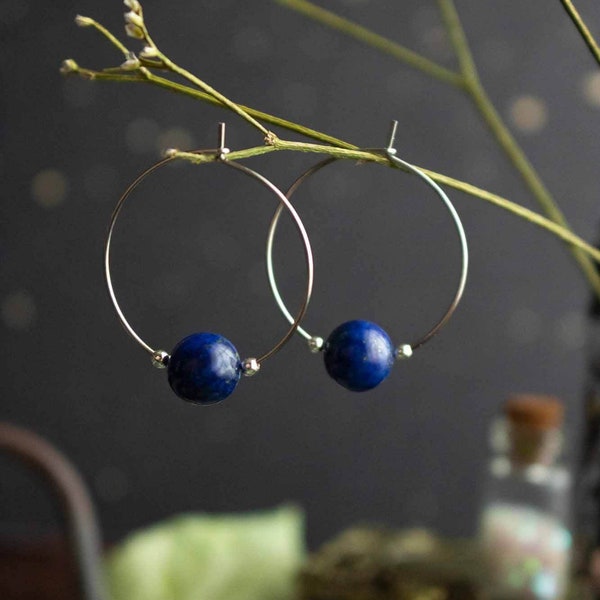 Boucles d'oreilles créoles en Lapis lazuli