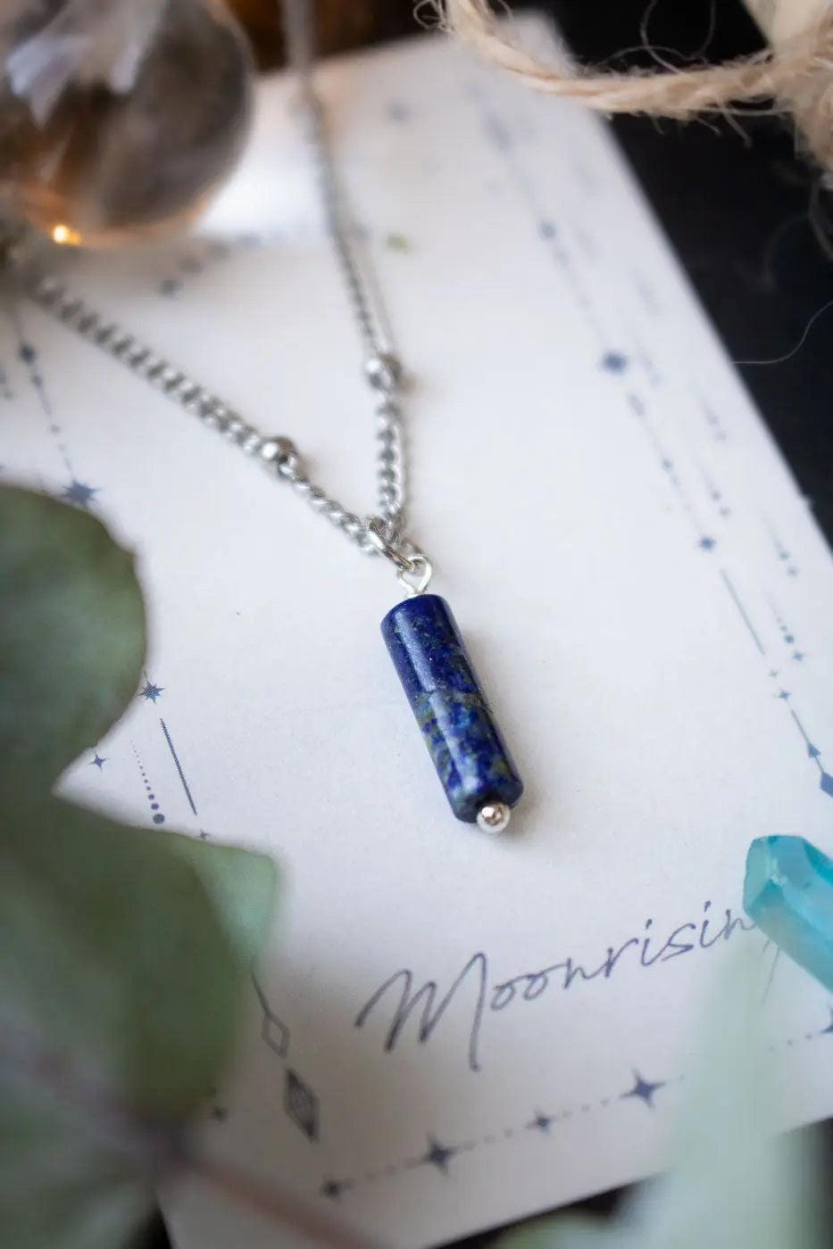 Lapis Lazuli Tube Pendant Silver Chain Talisa UK