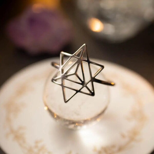 Silver Merkabah Symbol Ring - Stainless Steel