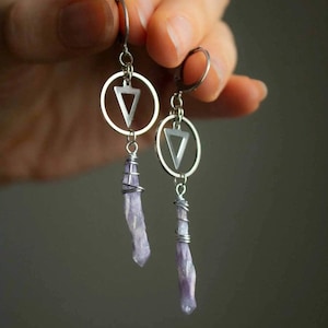Purple quartz crystal earrings - Silver sleepers - Satin