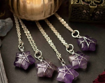 Star pendant in Amethyst and silver wire