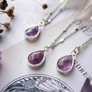 Faceted Amethyst Drop Pendant - Silver-plated brass chain - Amethelia