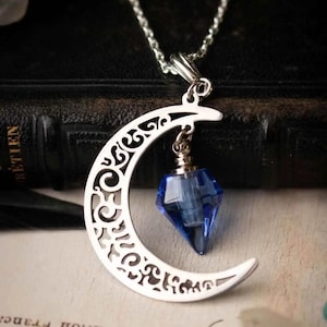 Blue Lunar Vial Pendant - Silver Chain - Astra Azura