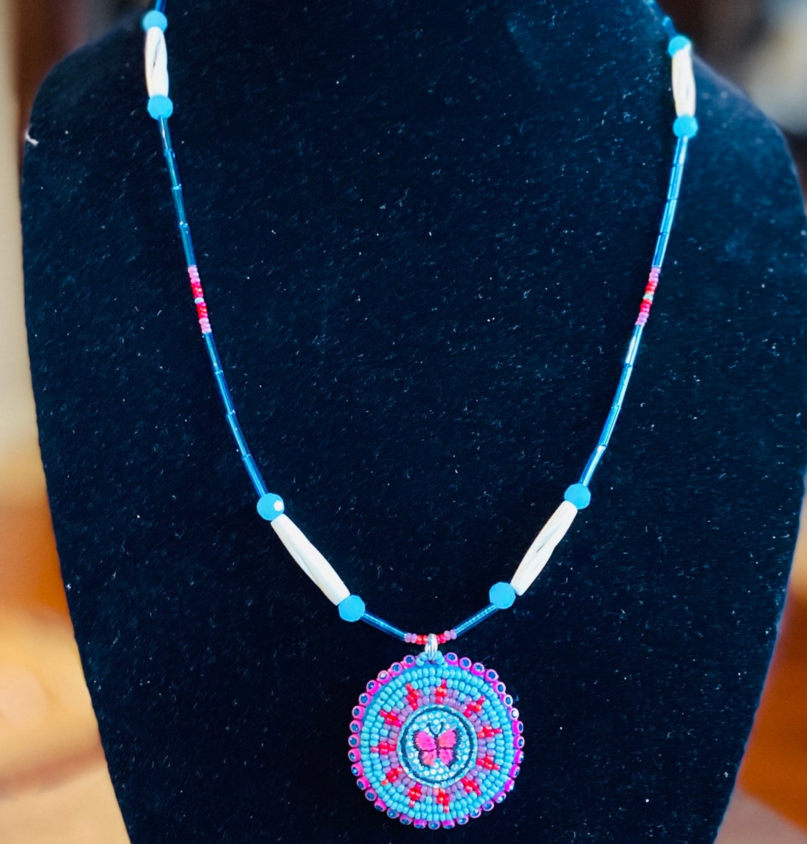 Native Beaded Butterfly Medallion Necklace Etsy