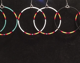 Native Beaded Hoop Earrings (size 2.5" inch), Modern Caddo Beadwork by Oklahoma Native Artisan