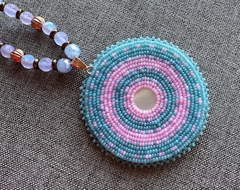 Light Blue and Pink Medallion Necklace