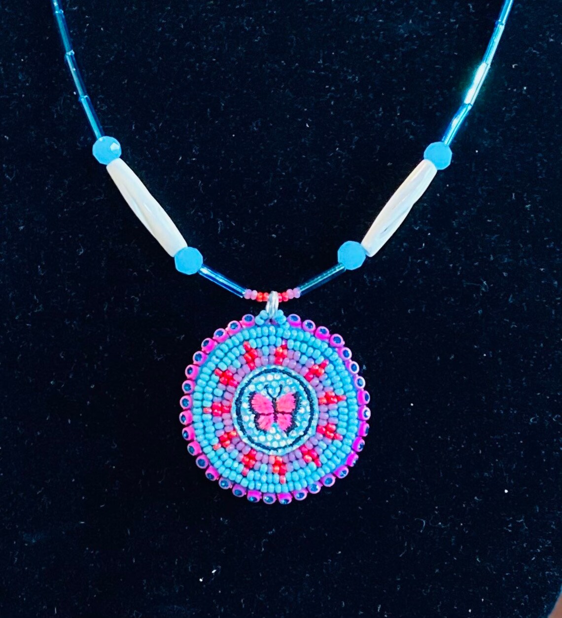 Native Beaded Butterfly Medallion Necklace Etsy