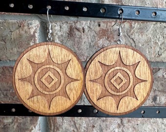 Caddo Ear Spool Wood Earrings, Traditional Caddo Iconography, Designed by Native American Artisan