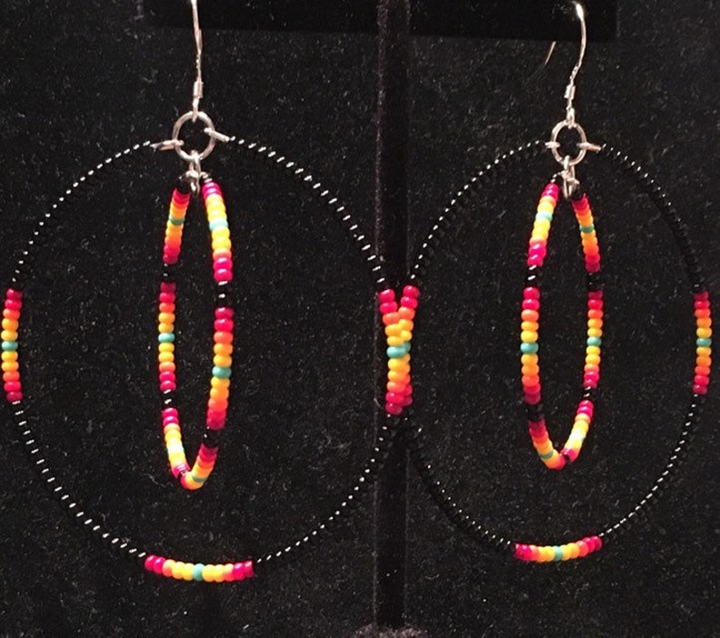 Native Beaded Double Hoops Etsy