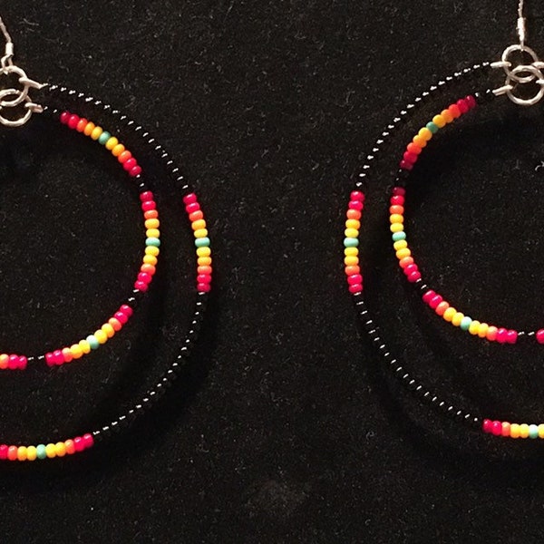 Native Beaded Double Hoops