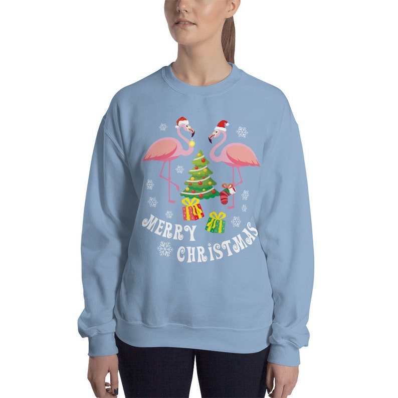 Flamingo Ugly Christmas Sweater Pink Birds Sweater Merry Etsy