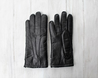 Vintage Leder Damen Handschuhe gefüttert 6 1/2 schwarz