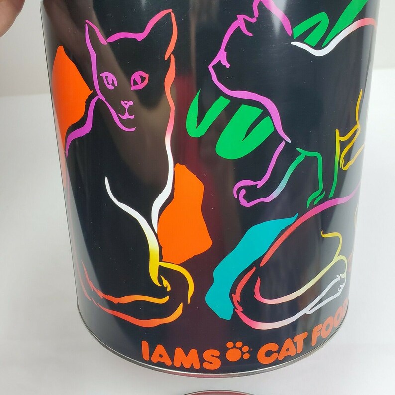 Vintage Iams Cat Food Metal Tin large Neon container black cat Etsy