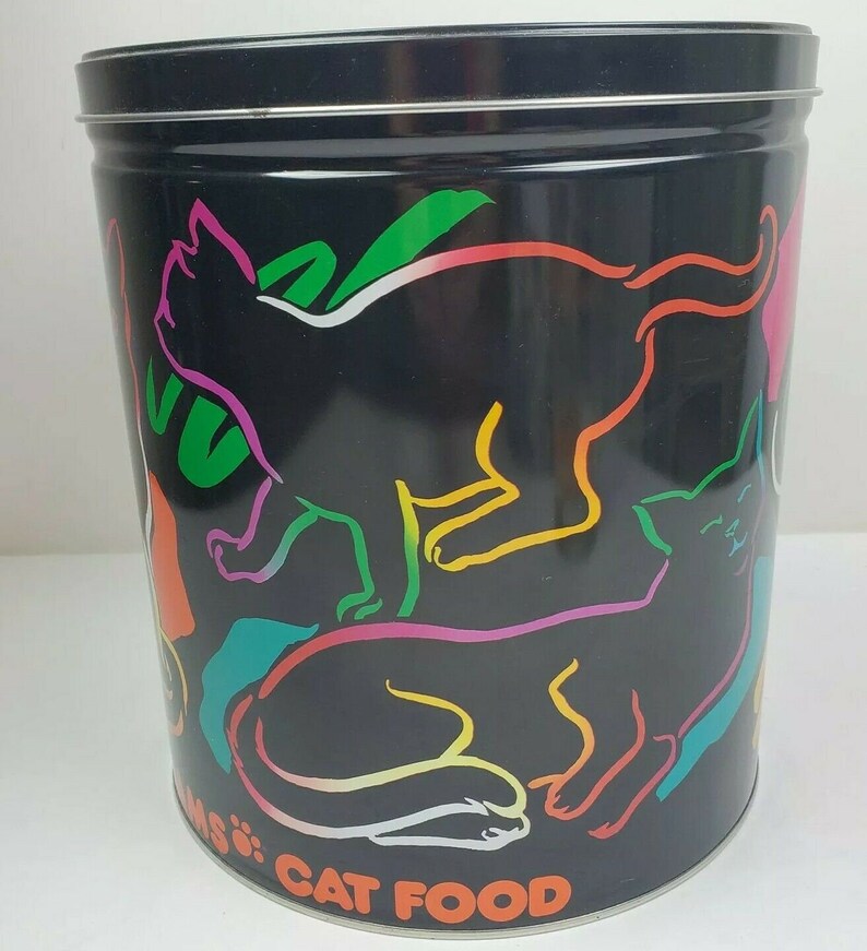 Vintage Iams Cat Food Metal Tin large Neon container black cat Etsy