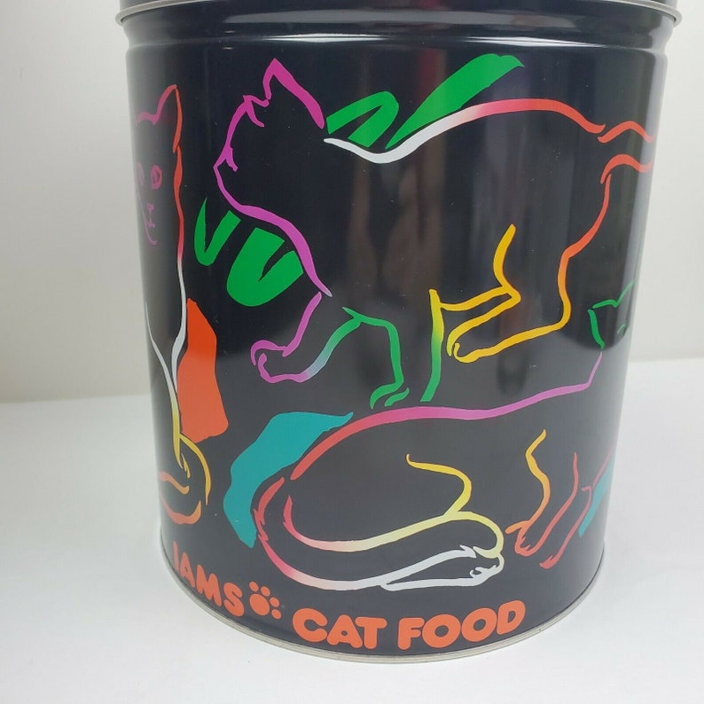 Vintage Iams Cat Food Metal Tin large Neon container black cat Etsy