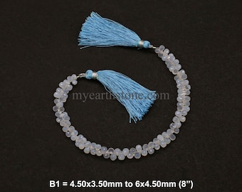 Natural Chalcedony 4x3mm to 6x4.50mm Drops Faceted Side Drill Gemstone Bead used for Beaded Jewelry | 8" Long String | Blue Colored Gemstone