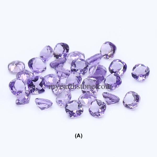 100% Natural Brazilian Amethyst 5mm to 12mm Cushion Faceted Provided by Earth Stone Inc | Amethyst Gemstone for Silver Jewelry | Regular Cut