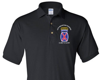 10th Mountain Division w/ Ranger Tab Embroidered Cotton Polo Shirt -1979