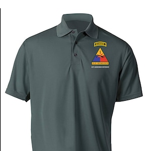 1st Armored Division w/ Ranger Tab Embroidered Moisture Wick Polo Shirt 3354 image 1