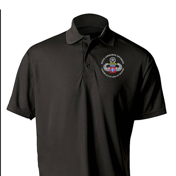 82nd Airborne Division w/ Ranger Tab Embroidered Moisture Wick Polo Shirt -3405
