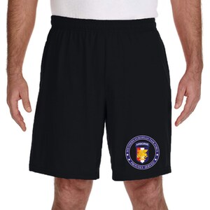 May include: Black athletic shorts with a blue and gold embroidered patch that reads "Southern European Task Force Airborne Proudly Served".