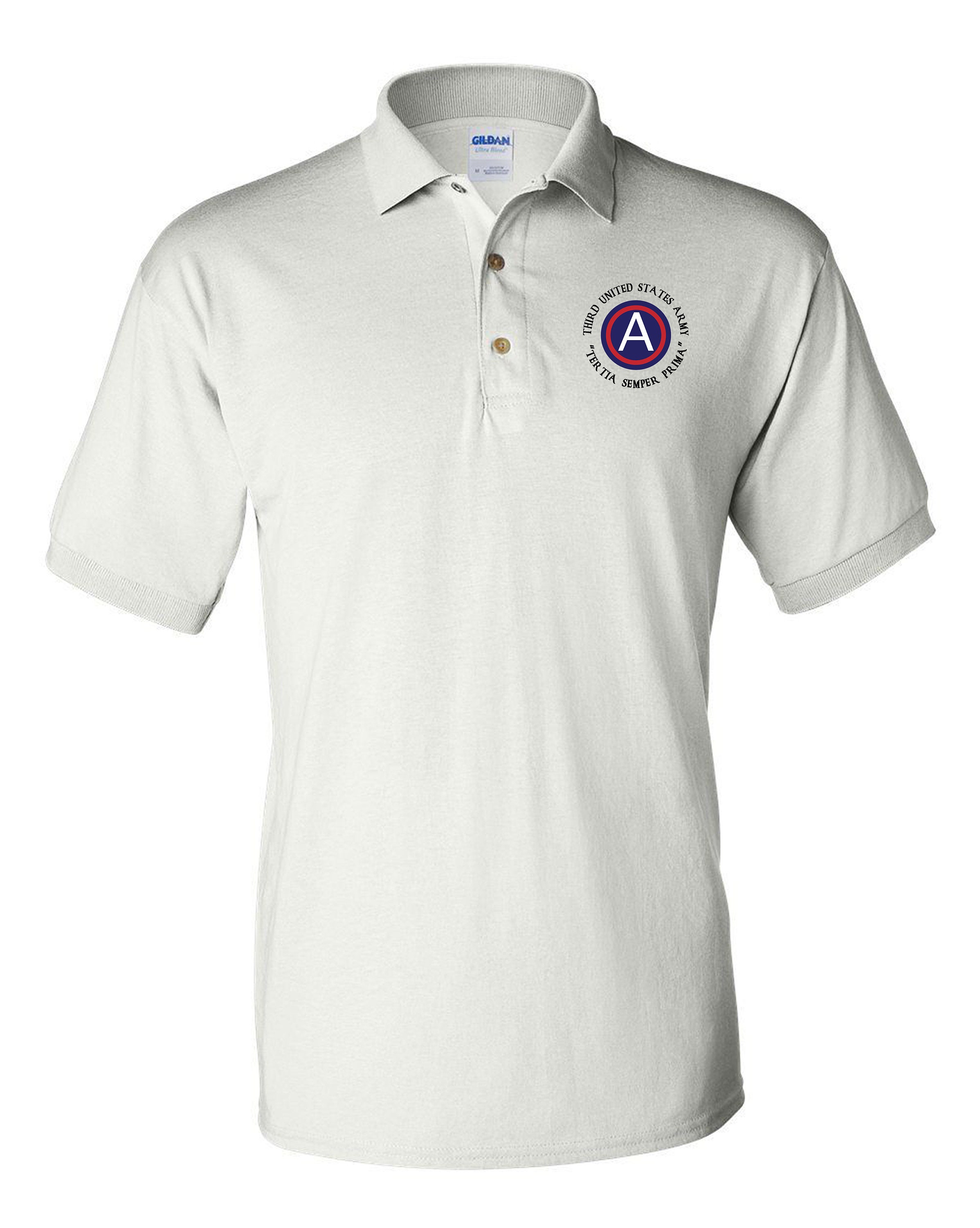 Scair MILITARY POLO SHIRT ホワイト 3 3rd Army (US Army Central)-embroidered Cotton Polo Shirt