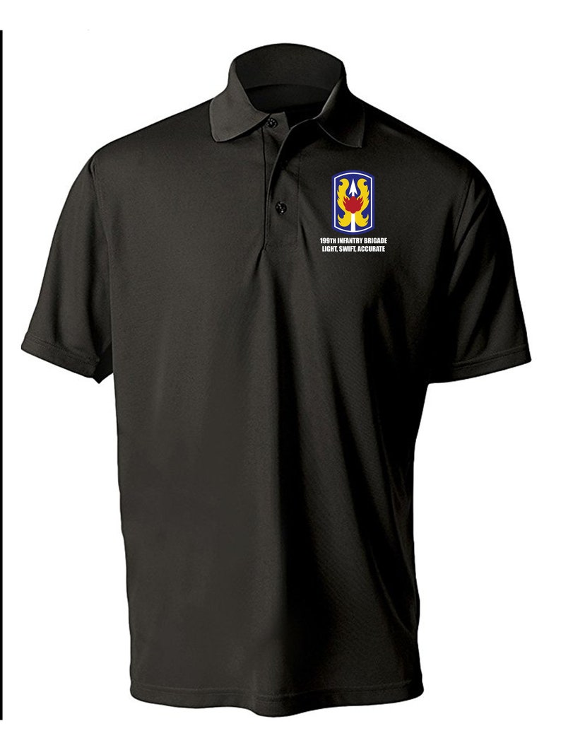 199th Light Infantry Brigade Embroidered Moisture Wick Polo Shirt 8607 Black