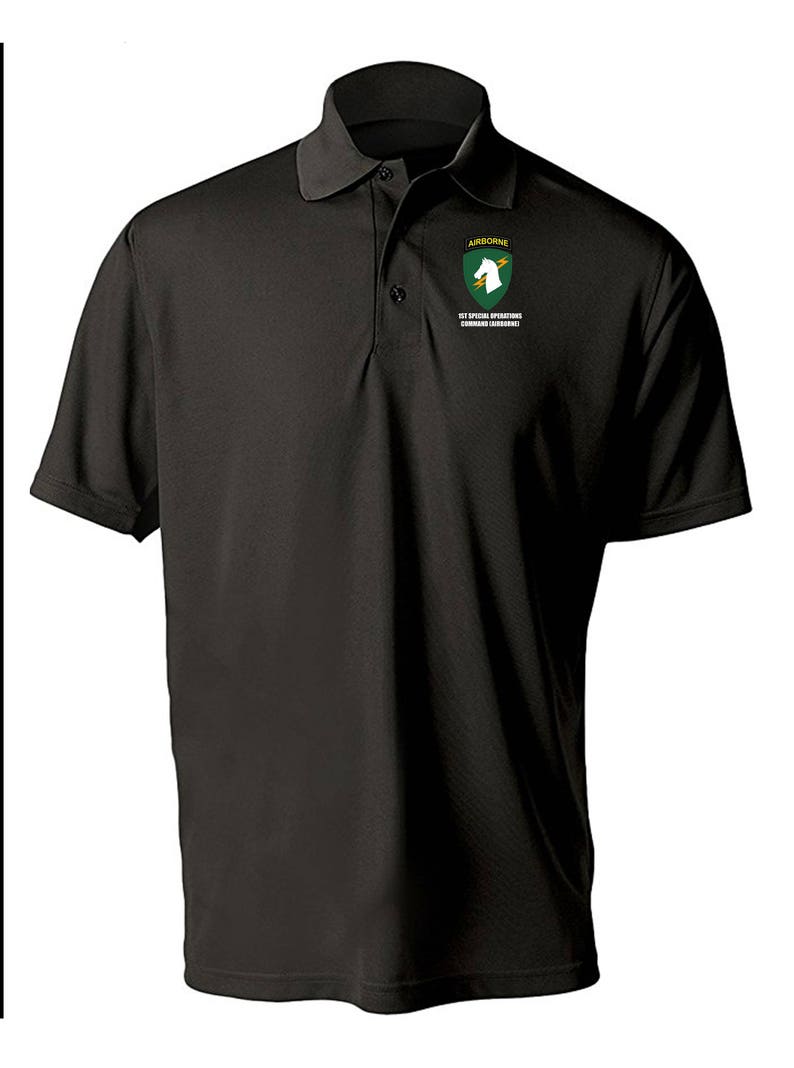 1st Special Operations Command SOCOM Embroidered Moisture Wick Polo Shirt 6838 Black