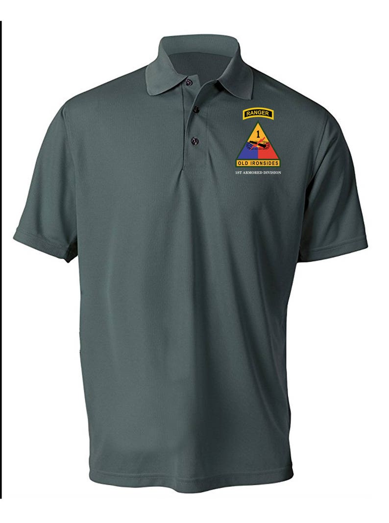1st Armored Division w/ Ranger Tab Embroidered Moisture Wick Polo Shirt 3354 image 1