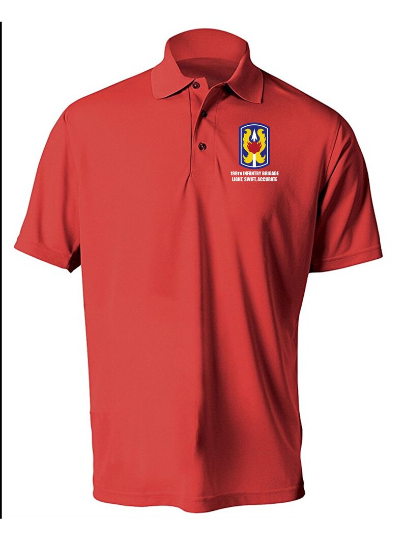 199th Light Infantry Brigade Embroidered Moisture Wick Polo Shirt 8607 Red