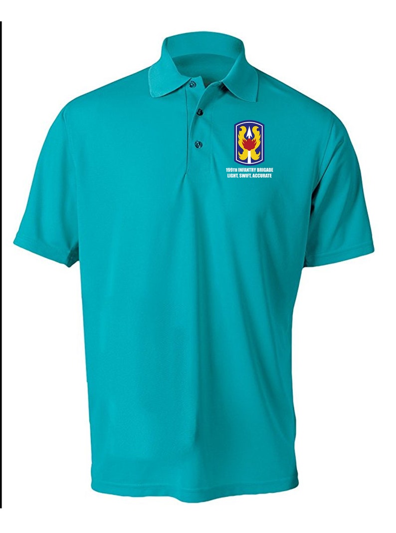 199th Light Infantry Brigade Embroidered Moisture Wick Polo Shirt 8607 Turquoise